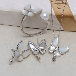 Juego de Joyería Artesanal de Plata S925 con Mariposas y Conchas, Aretes, Anillo, Colgante y Collar con 8-13 Perlas, 3992 - Accesorios de Moda, Kit de Bricolaje - Product Image 2