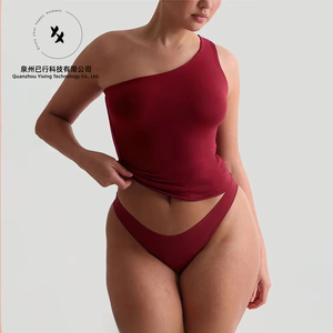 Vêtements de sport personnalisés OEM de haute qualité, 95% polyester, 5% élasthanne, haut de sport asymétrique pour yoga, débardeur de sport long pour femme - Product Image 5
