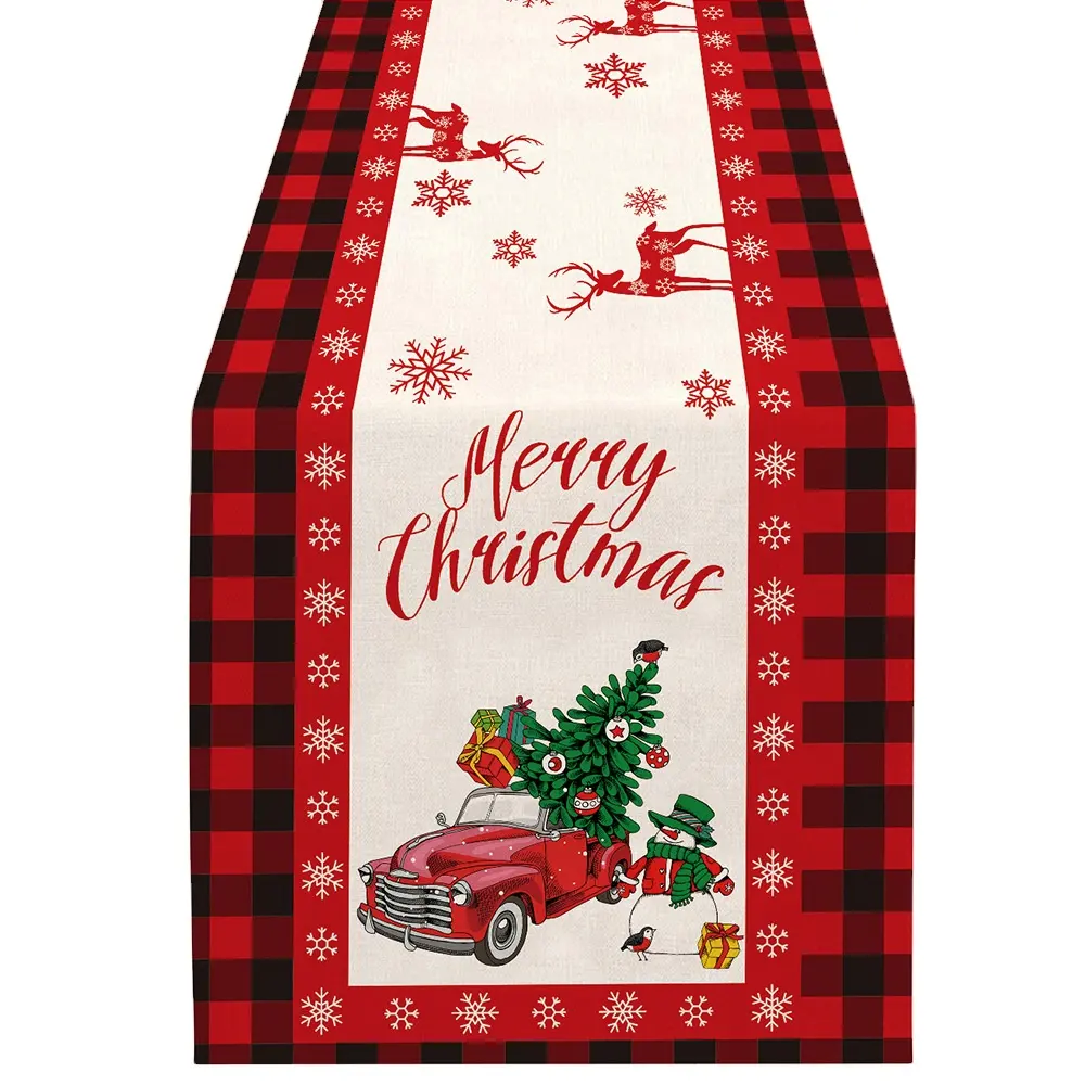 Runner da tavola natalizio in lino di cotone 13x72 pollici, decorazione da tavola da cucina invernale stagionale per decorazioni per feste a casa al coperto