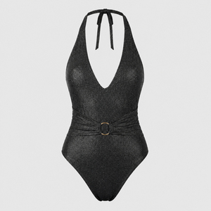 Traje de Baño Entero Brillante con Cuello Halter, Monokini Ajustado con Cinturón para Vacaciones - Product Image 2
