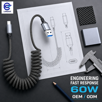 Kabel Pengisian Cepat USB A ke C 60W Profesional LUNG KAY, Terbuat dari Bahan Kepang Spiral, untuk Ponsel, Tablet, Laptop, Custom OEM ODM