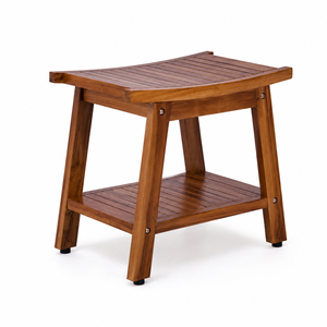 Tabouret de salle de bain moderne, durable et écologique, design peu encombrant, banc de douche en rotin et bois, multi-usage pour appartement - Product Image 1