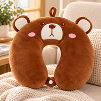 Oreiller de voyage en forme de U pour bébé, motif ours mignon, avec billes EPS, soutien cervical, oreiller en peluche pour la sieste en avion ou en voiture, personnalisable OEM