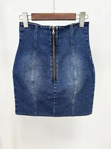 EN STOCK, lo más nuevo de 2024, chaqueta de pasarela de diseñador, chaqueta vaquera con botones de León cruzados ajustados para <span class=keywords><strong>mujer</strong></span>, minifalda - Product Image 6