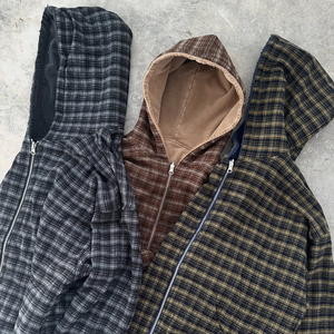 Felpa con Cappuccio Reversibile OEM Designer, Doppio Strato con Zip, in French Terry, Stampa <span class=keywords><strong>a</strong></span> <span class=keywords><strong>Quadri</strong></span>, Giacca con Spalle Scivolate per Uomo - Product Image 3