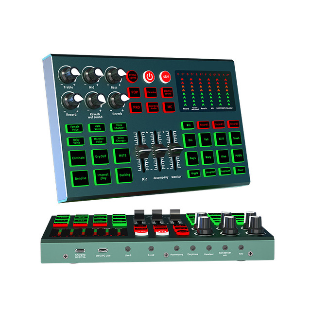 Hot Selling WJ3 Sound Card OEM RGB Color Phantom Power Audio Sound Card for Condenser Mic Live Stream