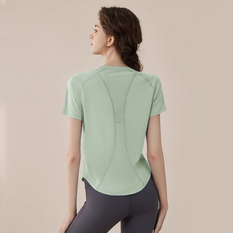 2025 Women's Summer Thin Loose Yoga & Pilates Training Tops Quick-Drying Breathable Mesh Sports Fitness Clothing with Front Logo