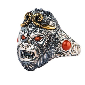 Nuevo Anillo de Cobre Ecológico con Diseño de Sun Wukong <span class=keywords><strong>para</strong></span> Hombre, Anillo Abierto Imponente con Boca Abierta, Joyería - Product Image 5