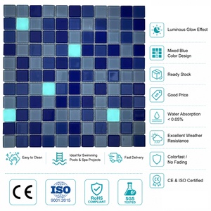 Buen <span class=keywords><strong>Precio</strong></span>, Mosaico <span class=keywords><strong>de</strong></span> Cristal Luminoso Azul, Diseño Cuadrado, Brilla en la Oscuridad, para Piscina - Product Image 2