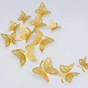 12 autocollants muraux 3D papillons dorés creux en papier de haute qualité pour chambre, salon et porche - Product Image 3