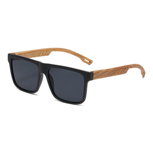 Promotion Lunettes <span class=keywords><strong>de</strong></span> <span class=keywords><strong>soleil</strong></span> carrées en <span class=keywords><strong>bois</strong></span> <span class=keywords><strong>de</strong></span> bambou vintage noires à miroir bon marché pour hommes UV400 avec logo personnalisé - Product Image 2