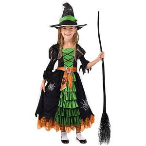 Costume de princesse MS pour Halloween, fête à thème, cosplay, chapeau, robe de sorcière verte mignonne pour filles - Product Image 3