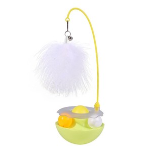 <b>Interactive</b> <b>Cat</b> <b>Toy</b> With Feather Wand And Ball Feeder Boredom Buster For <b>Cats</b> Funny Design Plastic Material Manual Operation - Product Image 1