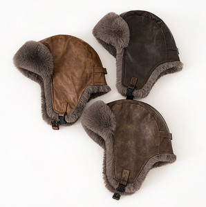 قبعة طيار للجنسين مخصصة جلد صناعي حقيقي قبعة طيار الشتاء الصياد قبعة الصيد - Product Image 5