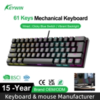 Clavier de jeu mécanique filaire LED 61 touches OEM ODM 60% 26 touches Anti-ghosting Type-C Clavier de jeu mécanique filaire à interrupteurs bleus