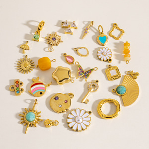 YIMEILI y Acero Inoxidable PVD Chapado en Oro de 18K, Dijes de Esmalte con Forma de Margarita, Mariposa, <span class=keywords><strong>Cereza</strong></span>, Sol, Piedras Naturales, Joyería DIY - Product Image 4