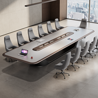 Mesa de Conferencia Ejecutiva con Superficie Deslizante de 50 mm, Riel Eléctrico USB E1, Tablero Anticolisión, Tamaño Personalizado, Escritorio para Sala de Juntas OEM