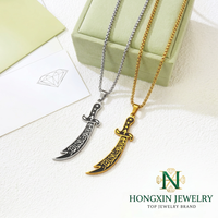 Collier vintage en acier inoxydable PVD, motif épée scimitar Zulfiqar, style musulman islamique arabe, cadeau de mode pour l'Aïd et le Ramadan, vente en gros