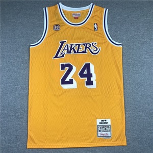 Vente en gros personnalisée LA <span class=keywords><strong>Lakers</strong></span> # 24 # Maillot de basket-ball 8 All-Star Retro Finals jaune noir en maille poly unisexe adulte à manches courtes - Product Image 3