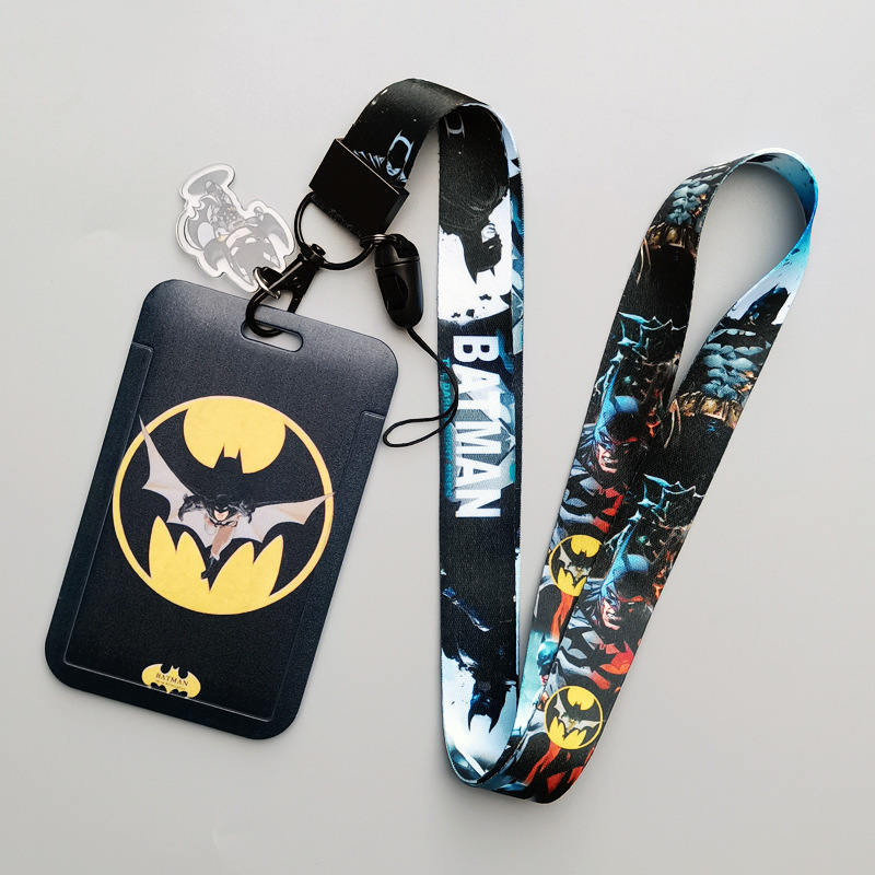 Anime Cool Cartoon Marvel Bat Man Card Holder Student ID Name Badge Card Case Accessories Anti-Lost Bus Card Cover Satin Lanyard Image 4