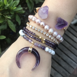 LS-D1186 Nuovo Arrivo ametista wire wrap braccialetto di perle d'acqua dolce borda il braccialetto amethyst del pendente del <span class=keywords><strong>corno</strong></span> zircone cubico stack <span class=keywords><strong>bracciale</strong></span> - Product Image 3