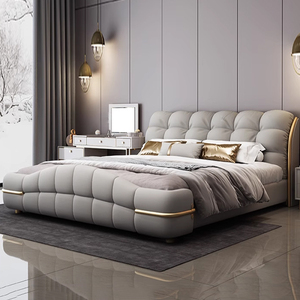 Một loại giường mềm hoàn toàn mới với lớp da bò trên cùng và da thật, giường cưới có đệm mềm - Product Image 1