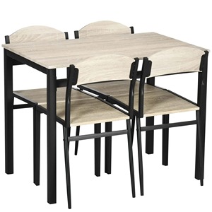 HOMCOM Juego de Comedor con Mesa Rectangular y 4 Sillas en Acero y MDF, Negro y Roble - Product Image 1