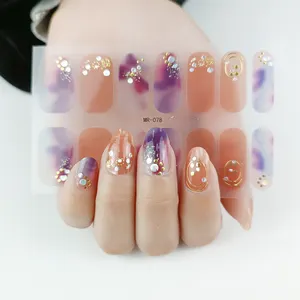 Dropshipping Colorful Design Koreavalentine's day nail art stickers holographic nail Semi Cured Gel Nail Sticker