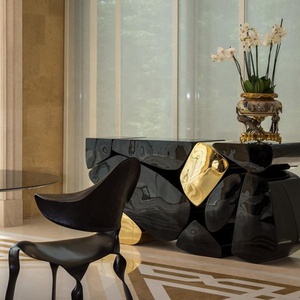 Table <span class=keywords><strong>console</strong></span> moderne italienne en <span class=keywords><strong>acier</strong></span> inoxydable poli motif <span class=keywords><strong>bois</strong></span> pour salle à manger salon hôtel contemporain pour appartement - Product Image 2