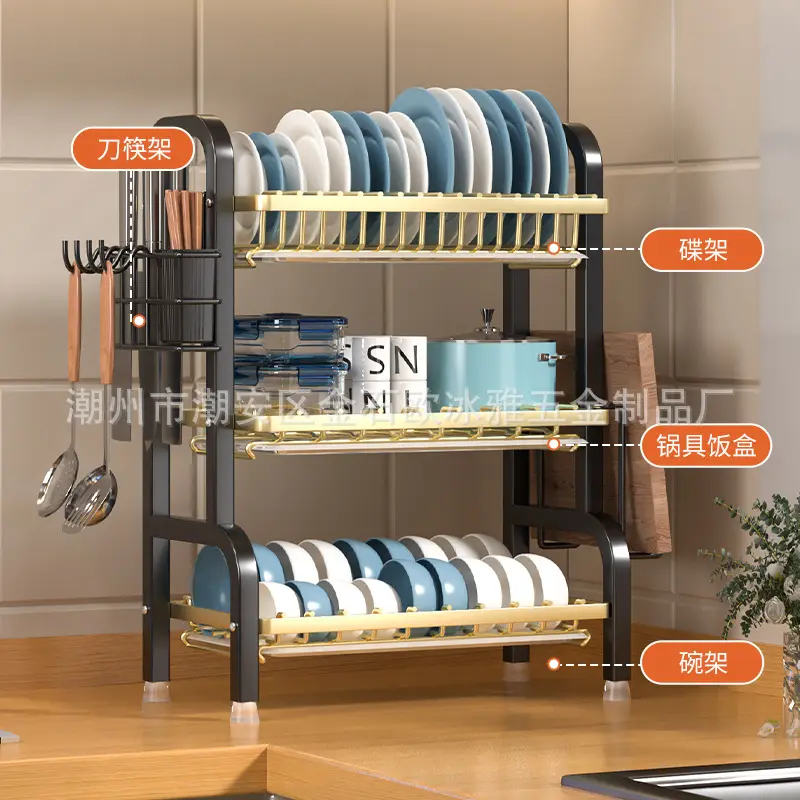 Novo produto Titulares De Armazenamento Racks Personalizado Aço Inoxidável De Metal Preto Rustproof Drainboard Placa De Secagem Cozinha Organizador