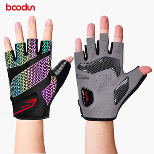 Gants de cyclisme Boodun, demi-doigts, motif réfléchissant coloré, polyester, unisexe, pour le vélo - Product Image 5