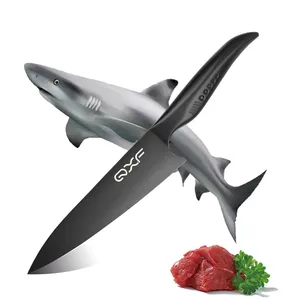 QXF Shark Series Black Coated Blade Kitchen Chef Knives 8.5 Inch Extremely Sharp Stainless Steel Chef Knife