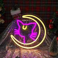 Enseignes LED néon à intensité variable motif Chat Lune de Dessin Animé pour Cadeaux d'Enfants - Alimentation par Batterie/Adaptateur, Décoration Contrôlée par Bluetooth pour Voiture et Bâtiment