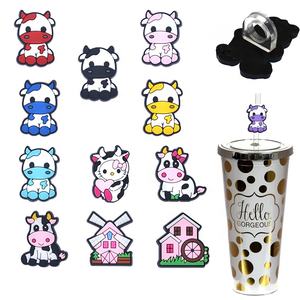 Accesorios de paja de silicona de la serie Cow de 8mm, dijes de cubierta reutilizables a prueba de salpicaduras, tapón de polvo para beber decorativo de 6-8mm - Product Image 1