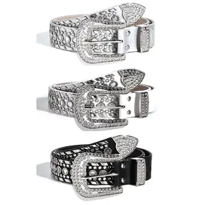 Fabriek Op Maat Glanzend Metalen Riem Brede Klinknagel Taille Riem Luxe Gesp Strass Western Riemen Voor Vrouwen Man