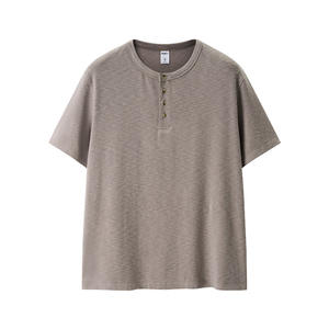 T-shirt en coton à col <span class=keywords><strong>Henry</strong></span>, manches courtes, style <span class=keywords><strong>Old</strong></span> Money, nouvelle collection Printemps/Été 2026, décontracté, coupe ample, couleur unie - Product Image 6