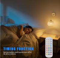 Lámparas de Pared a Pilas con Control Remoto, Lámparas de Pared de Ratán Boho Recargables, Iluminación Inalámbrica para Dormitorio o Casa de Campo