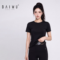 Baiwu OEM – Ensemble de sudation noir enduit pour femme, haut à manches courtes pour la danse et l'entraînement, modèle 126118031