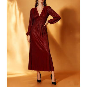 فستان سهرة طويل أنيق بياقة على شكل V مزين بالترتر للحفلات الكبرى بالجملة - Product Image 2