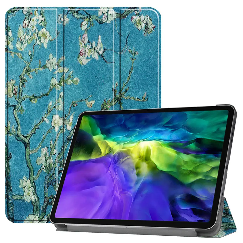 colorful painting shockproof three fold stand leather back cover case for ipad pro 2020, for ipad pro 11 case 2020