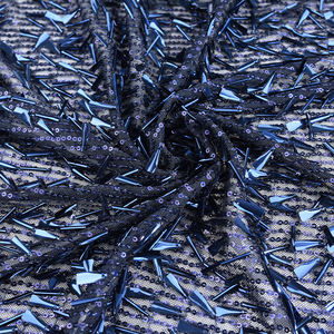 Tissu en maille non tissée de haute qualité en gros, paillettes bleu marine, haute couture avec broderie pour mariage - Product Image 4