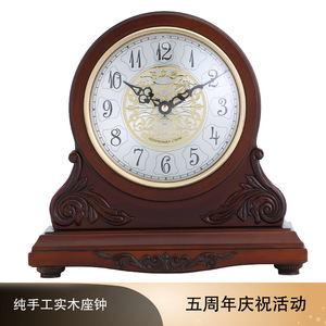 European Style Solid Wood Table Clock Circular Vintage Design Living Room Decor Japan Movement - Product Image 5