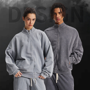 เสื้อสเวตเชิ้ตคอตตอนแบบซิปครึ่งตัว คุณภาพระดับ OEM ซิป 1/4  ทรงวินเทจ ล้างสีแบบแอซิดวอช สไตล์สตรีทแวร์ คอกลมแบบคัสตอม ยูนิเซ็กส์ สำหรับผู้ชาย - Product Image 1