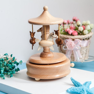 Carillon a manovella in legno massello a forma di giostra con melodia di Buon Compleanno per regali per bambini - Product Image 5