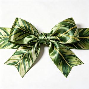 Lazo de Regalo Pre-Atado de Satén Color Verde Salvia con Estampado de Hojas, Lazo de Listón Listo para Usar para Bodas en la Selva, Ramos de Flores de Primavera, Decoración de Cajas de Regalo - Product Image 1