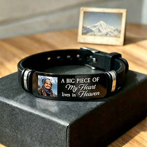 Bracelet en acier inoxydable et silicone gravé <span class=keywords><strong>photo</strong></span> à haute réduction - <span class=keywords><strong>Cadeau</strong></span> commémoratif personnalisé - Image et texte gravés au laser - Product Image 1