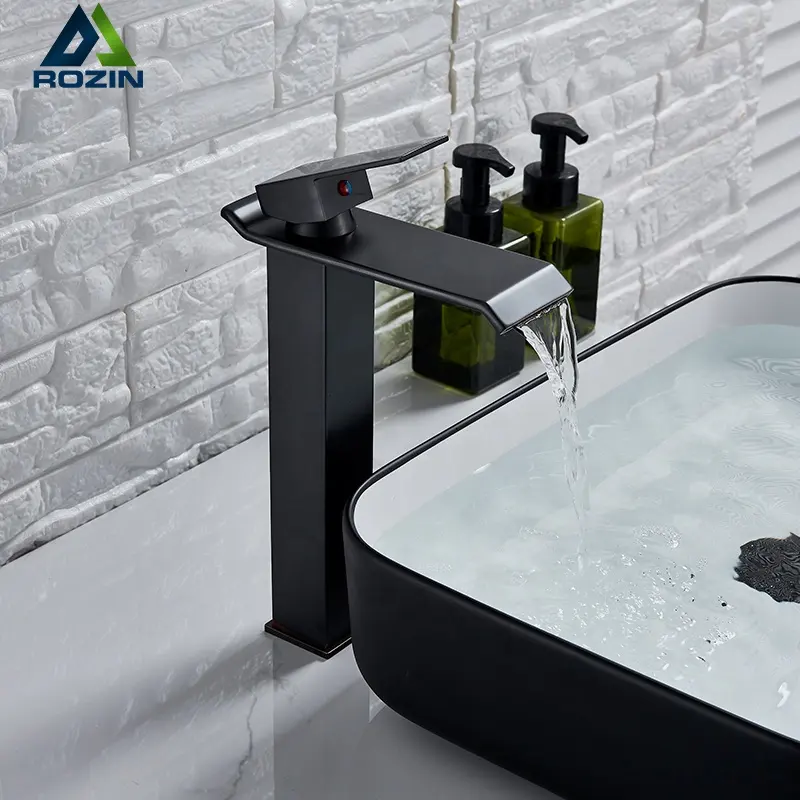 Bronze Black Waterfall Basin Faucet Single Lever Bathroom Vessel Sink Tap Deck Mounted Brass Lavatory sink Mixer Basin Tap