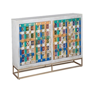 Buffet moderne en bois avec portes à motifs de carreaux multicolores |   Console de rangement contemporaine |   Buffet pour salon et salle à manger - Product Image 2