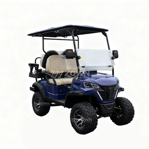 Carrito de Golf Elevado de 4 Plazas Azul Rey con Neumáticos Todoterreno de Banda Profunda y Asientos Acolchados Color Crema para Turismo en Villas - Product Image 2