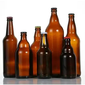 מותאם אישית זכוכית בקבוק עם מתכת כתר כובע חום 330ml בירה בקבוק